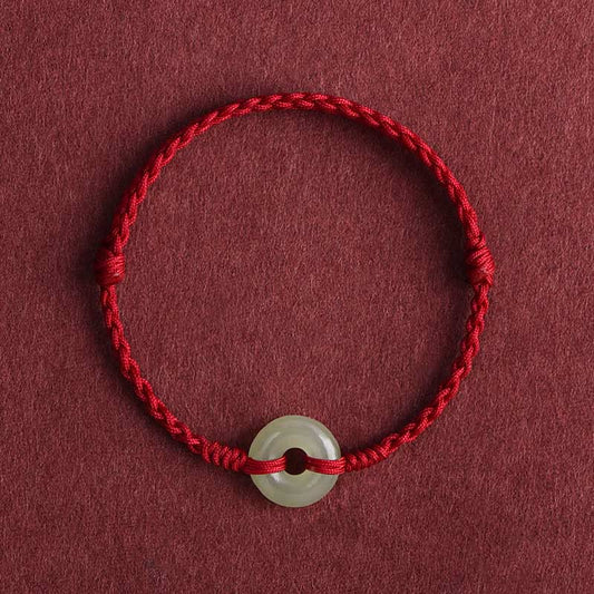 Buddha Stones Natürliche Hetian Jade Frieden Schnalle Schutz Glück Geflochtenes Armband Fußkettchen 