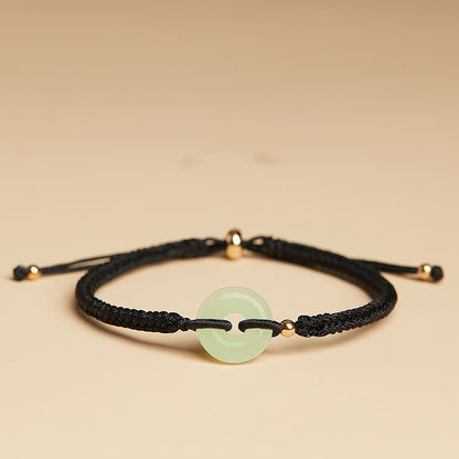 Buddha Stones Natürliche Hetian Jade Peace Buckle Fu Charakter Schutz Glück Geflochtenes Armband