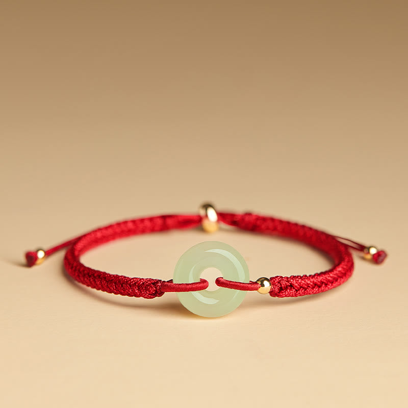 Buddha Stones Natürliche Hetian Jade Peace Buckle Fu Charakter Schutz Glück Geflochtenes Armband