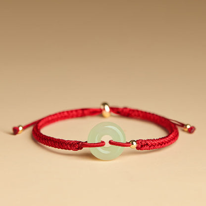 Buddha Stones Natürliche Hetian Jade Peace Buckle Fu Charakter Schutz Glück Geflochtenes Armband