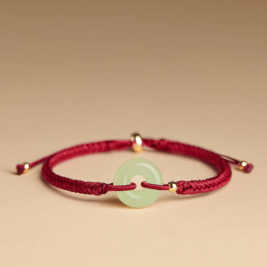 Buddha Stones Natürliche Hetian Jade Peace Buckle Fu Charakter Schutz Glück Geflochtenes Armband