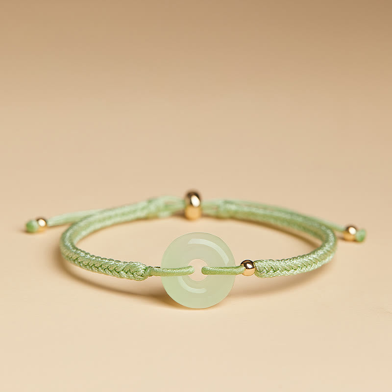 Buddha Stones Natürliche Hetian Jade Peace Buckle Fu Charakter Schutz Glück Geflochtenes Armband