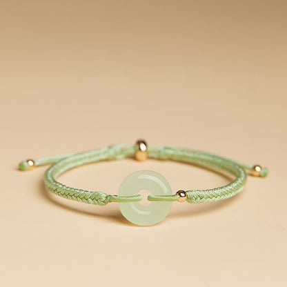 Buddha Stones Natürliche Hetian Jade Peace Buckle Fu Charakter Schutz Glück Geflochtenes Armband