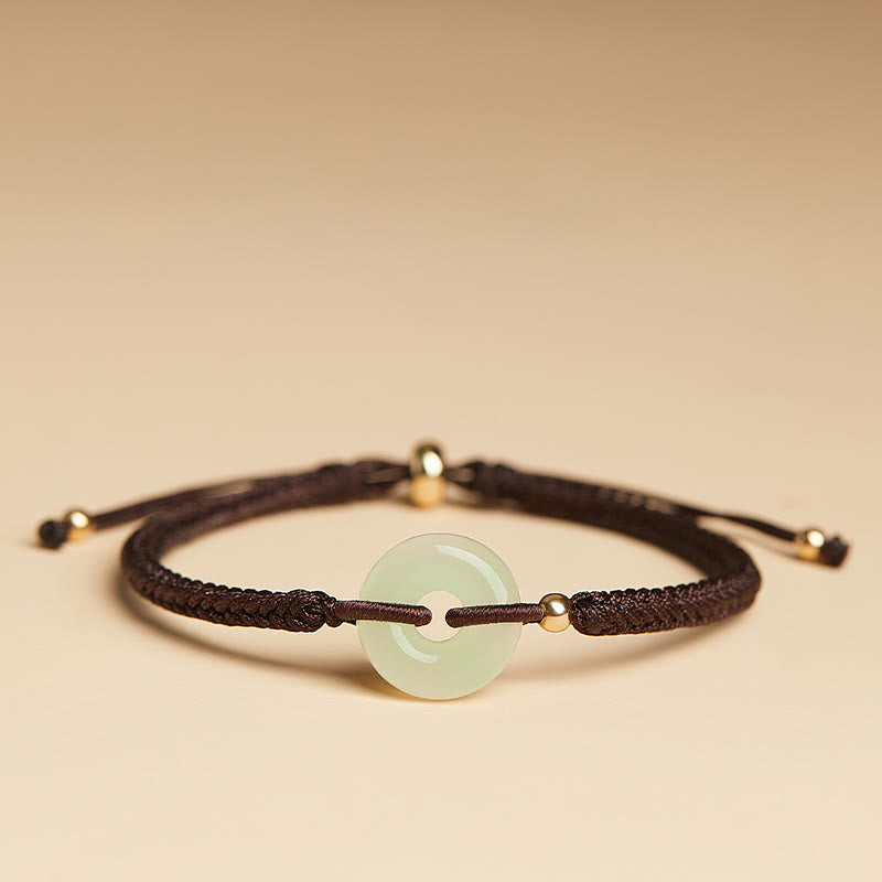 Buddha Stones Natürliche Hetian Jade Peace Buckle Fu Charakter Schutz Glück Geflochtenes Armband