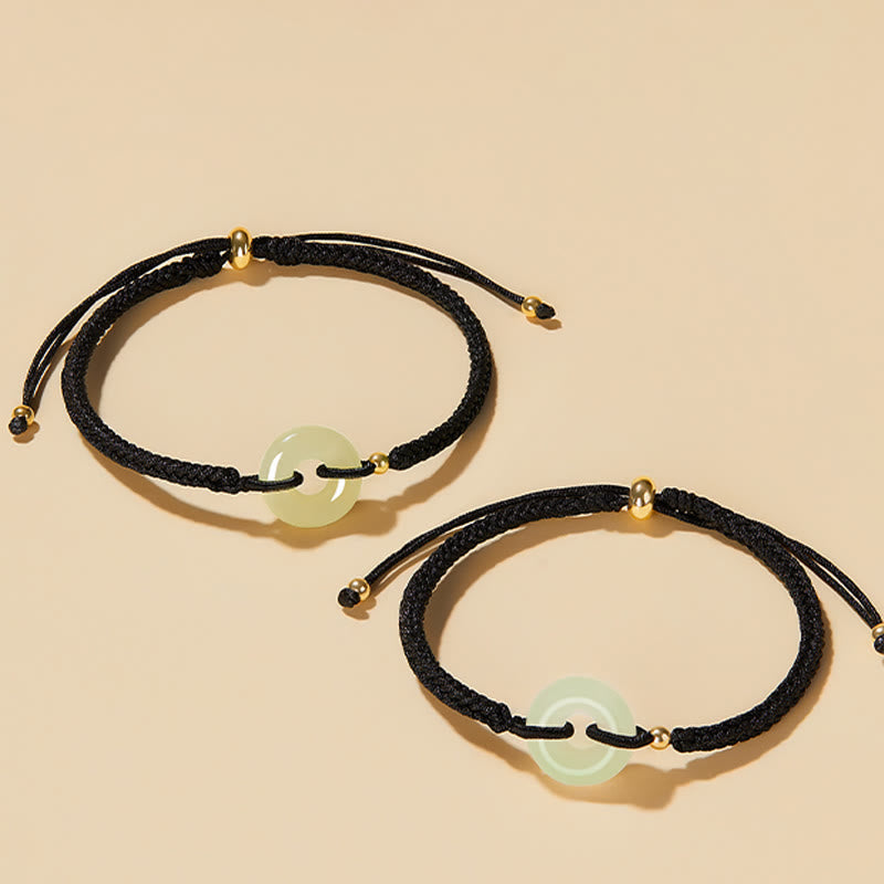 Buddha Stones Natürliche Hetian Jade Peace Buckle Fu Charakter Schutz Glück Geflochtenes Armband