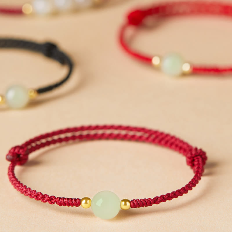 Buddha Stones Natürliche Hetian Jade Peace Buckle Fu Charakter Schutz Glück Geflochtenes Armband