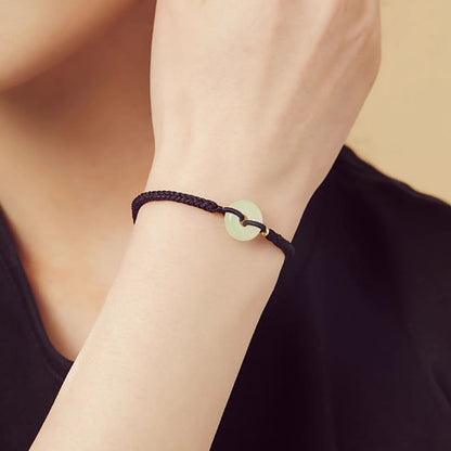 Buddha Stones Natürliche Hetian Jade Peace Buckle Fu Charakter Schutz Glück Geflochtenes Armband