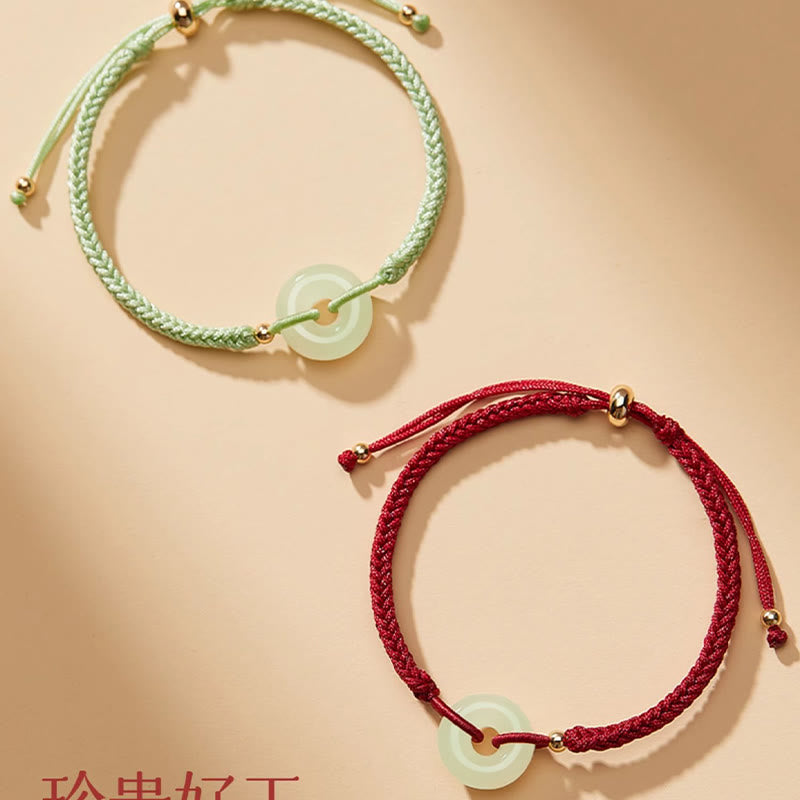 Buddha Stones Natürliche Hetian Jade Peace Buckle Fu Charakter Schutz Glück Geflochtenes Armband