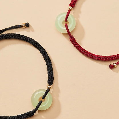 Buddha Stones Natürliche Hetian Jade Peace Buckle Fu Charakter Schutz Glück Geflochtenes Armband