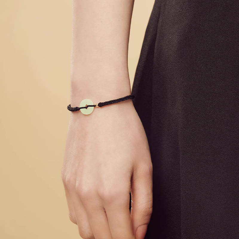 Buddha Stones Natürliche Hetian Jade Peace Buckle Fu Charakter Schutz Glück Geflochtenes Armband