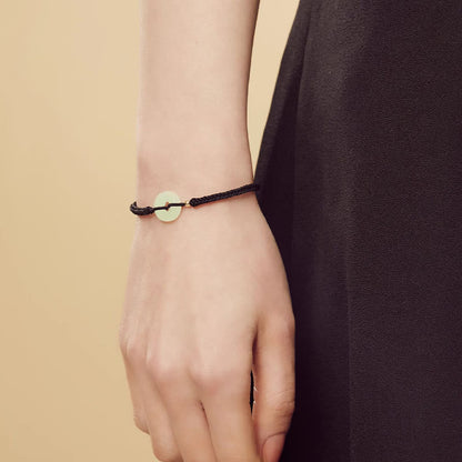 Buddha Stones Natürliche Hetian Jade Peace Buckle Fu Charakter Schutz Glück Geflochtenes Armband