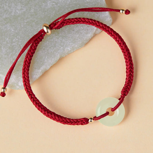 Buddha Stones Natürliche Hetian Jade Peace Buckle Fu Charakter Schutz Glück Geflochtenes Armband