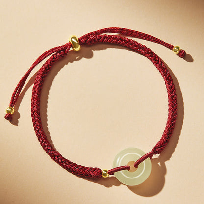 Buddha Stones Natürliche Hetian Jade Peace Buckle Fu Charakter Schutz Glück Geflochtenes Armband