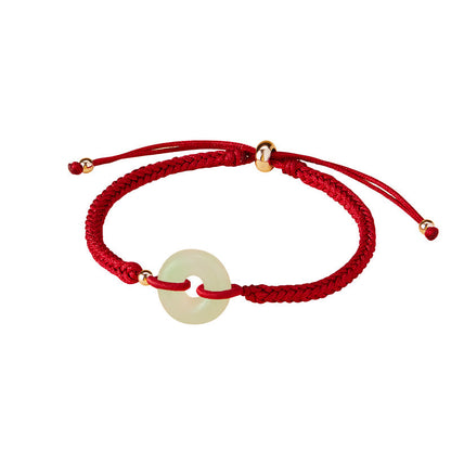Buddha Stones Natürliche Hetian Jade Peace Buckle Fu Charakter Schutz Glück Geflochtenes Armband