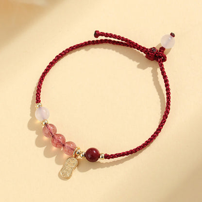 Buddha Stones Natürliches Erdbeerquarz Jade Weißer Achat Rote Schnur Positives Armband 