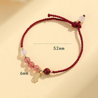 Buddha Stones Natürliches Erdbeerquarz Jade Weißer Achat Rote Schnur Positives Armband 