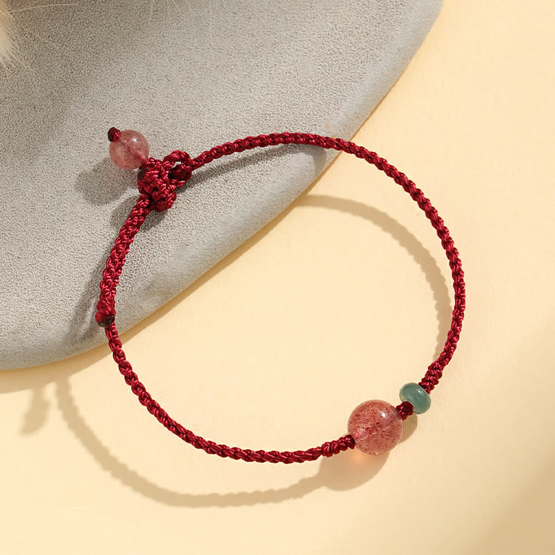Buddha Stones Natürliches Erdbeerquarz Jade Weißer Achat Rote Schnur Positives Armband 
