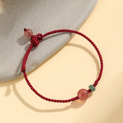 Buddha Stones Natürliches Erdbeerquarz Jade Weißer Achat Rote Schnur Positives Armband 
