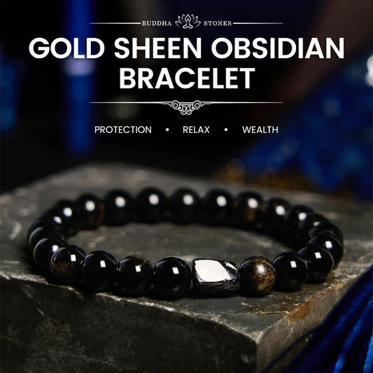 Buddha Stones Gold Sheen Obsidian Schwarzer Turmalin Reichtum Armband 
