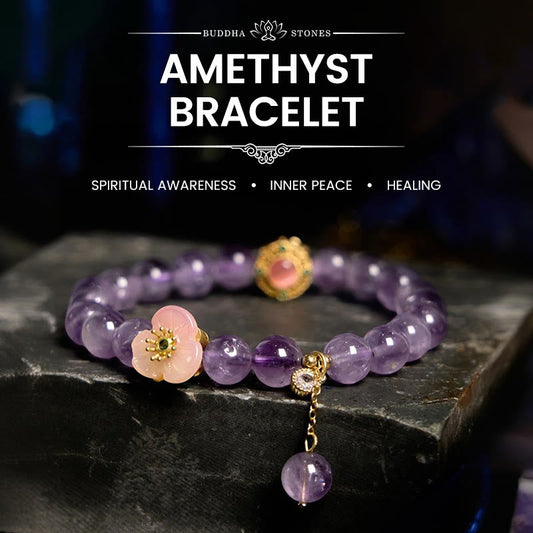 Buddha Stones Amethyst Pfirsichblüte Glücks-Meditationsarmband