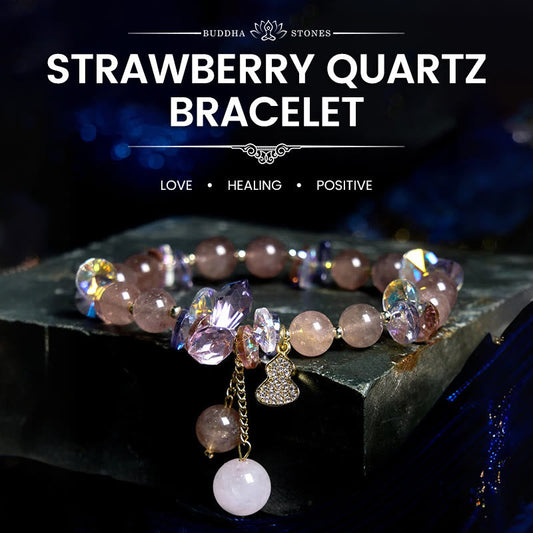Buddha Stones Erdbeerquarz Kristall Kürbis Positives Armband 