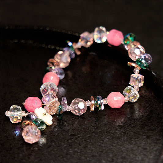 Buddha Stones Rosa Kristall Grün Kristall Weiß Kristall Blume Wärme Armband 