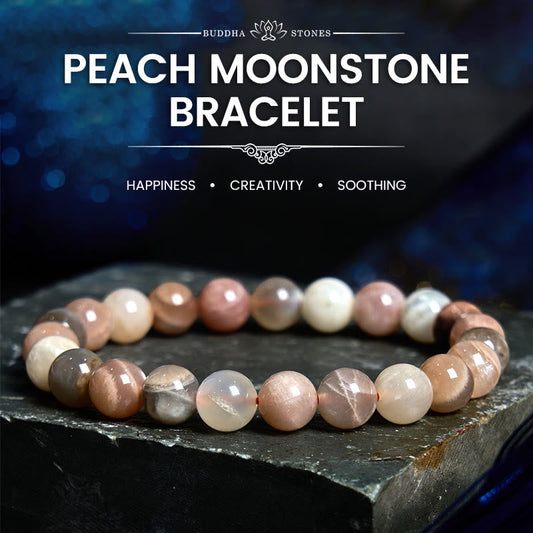 Pulsera curativa de piedra lunar melocotón y piedra de Buda