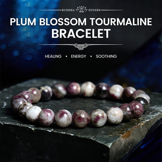 Pulsera de equilibrio de turmalina y flor de ciruelo con piedra de Buda