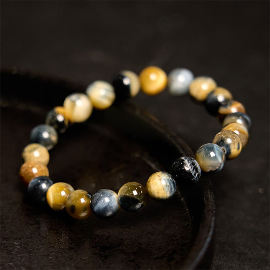 Buddha Stones Gelb Blau Tigerauge Mut Armband 