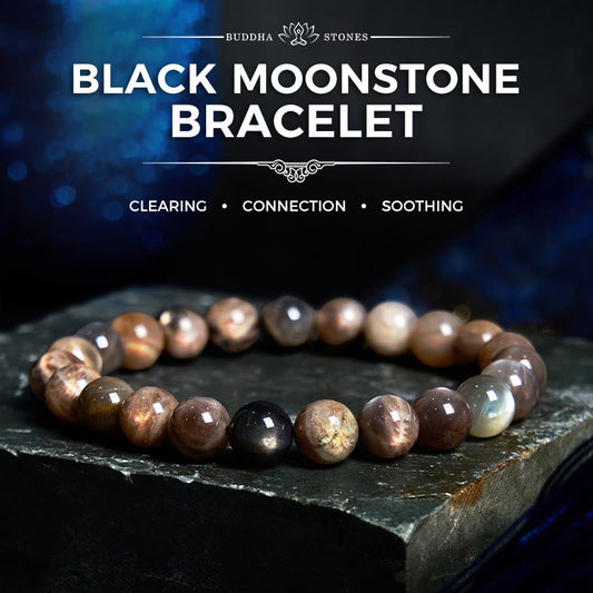 Pulsera relajante de piedra lunar negra y piedra de Buda 