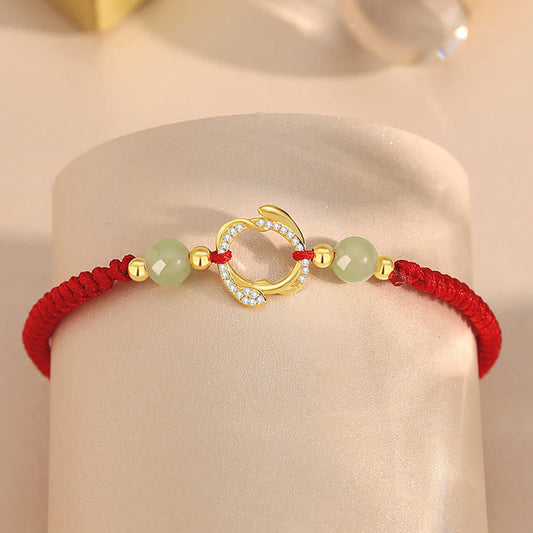 Buddha Stones Rote Schnur Hetian Jade 925 Sterling Silber Zirkonia Jahr der Schlange Schutzarmband 