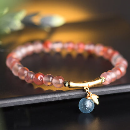 Buddha Stones Südroter Achat Aquamarin Perle Hetian Jade Bambus Blume Glücksarmband 