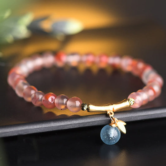 Buddha Stones Südroter Achat Aquamarin Perle Hetian Jade Bambus Blume Glücksarmband 