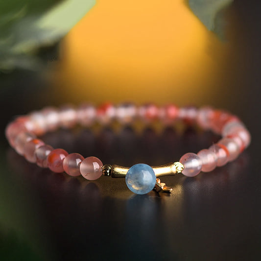 Buddha Stones Südroter Achat Aquamarin Perle Hetian Jade Bambus Blume Glücksarmband 