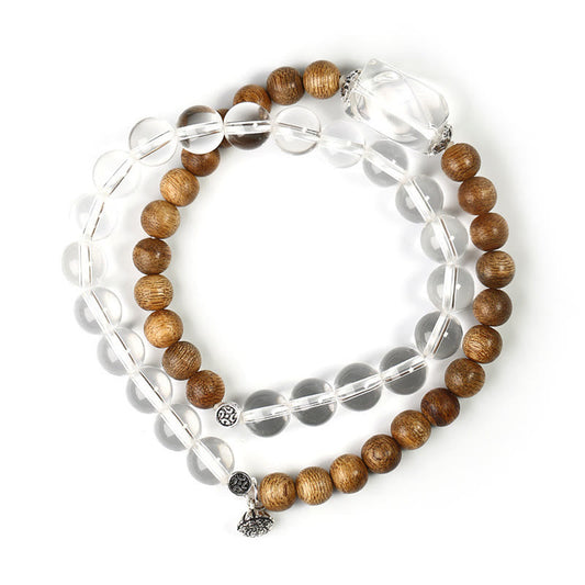 Buddha Stones Mehrschichtiges Armband aus weißem Kristall, Adlerholz und Lotus, Heilung und Ruhe 