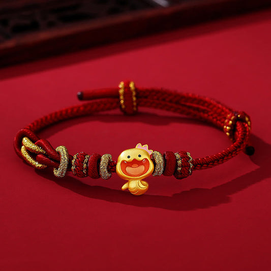 Buddha Stones Rote Schnur 925 Sterling Silber Jahr der Schlange Süße Krone Schlange Stärke Armband 
