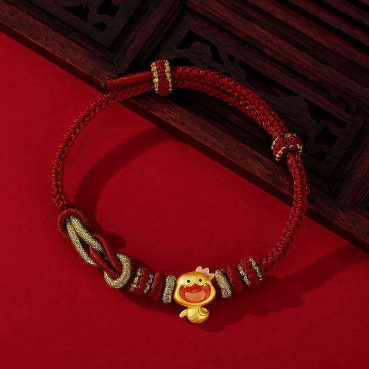 Buddha Stones Rote Schnur 925 Sterling Silber Jahr der Schlange Süße Krone Schlange Stärke Armband 
