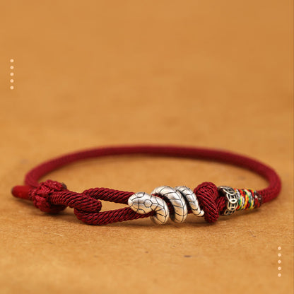 Buddha Stones Red String 925 Sterling Silver Year of the Snake Coin Ring Snake Luck Bracelet