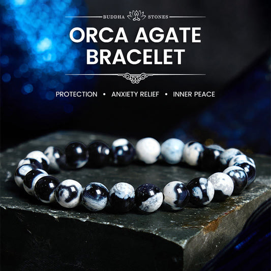Pulsera protectora de ágata orca con piedra de Buda 