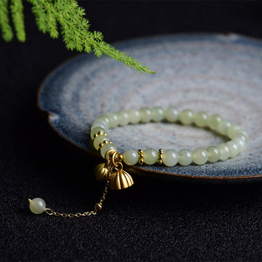 Buddha Stones Natürliches Hetian Jade Lotus Glücksarmband 