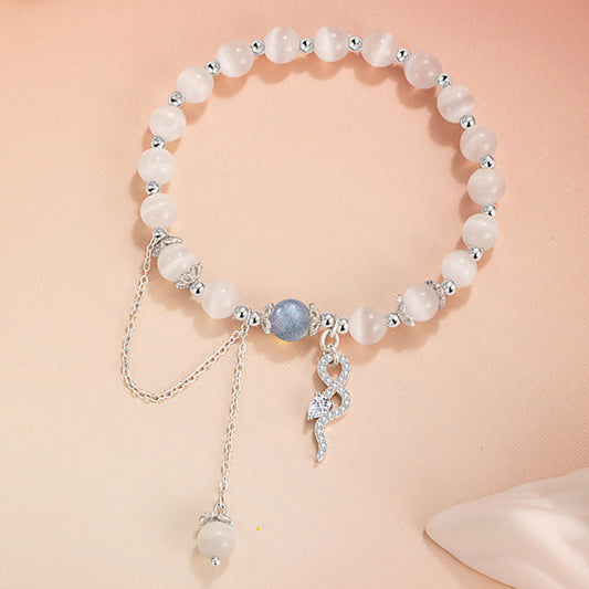 Buddha Stones Chrysoberyll Katzenauge Mondstein 925 Sterling Silber Jahr der Schlange Friedensarmband 