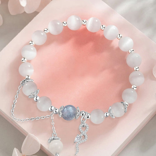Buddha Stones Chrysoberyll Katzenauge Mondstein 925 Sterling Silber Jahr der Schlange Friedensarmband 