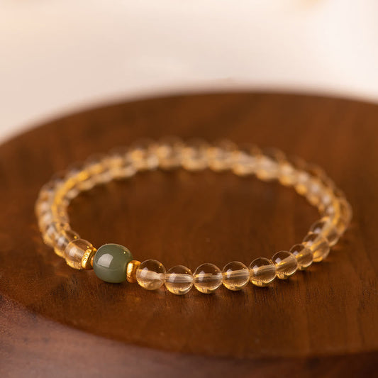 Buddha Stones Kleines Wohlstandsarmband aus Citrin-Jade-Perlen 
