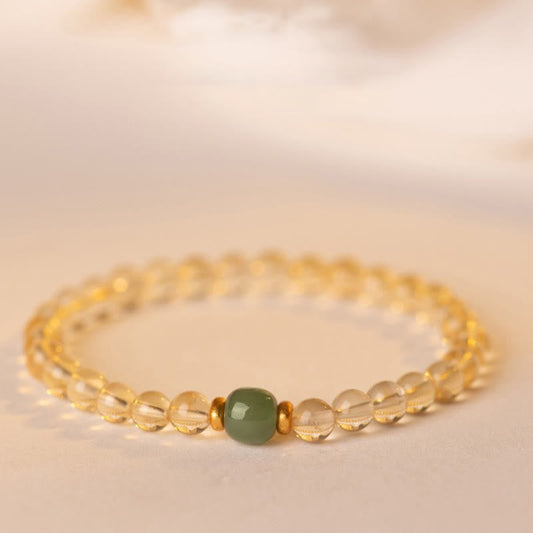 Buddha Stones Kleines Wohlstandsarmband aus Citrin-Jade-Perlen 