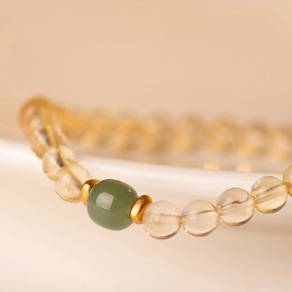 Buddha Stones Kleines Wohlstandsarmband aus Citrin-Jade-Perlen 