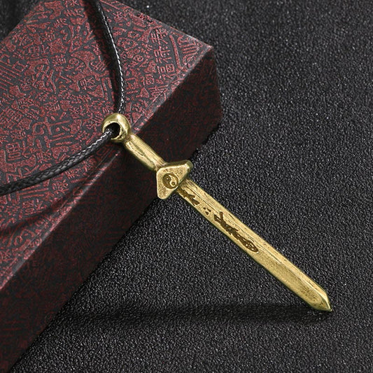 Buddha Stones Vintage Yin Yang Copper Brass Sword Balance Necklace Pendant
