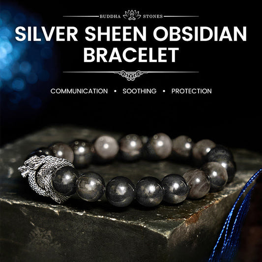 Buddha Stones Silberglanz Obsidian Drachen Schutzarmband 
