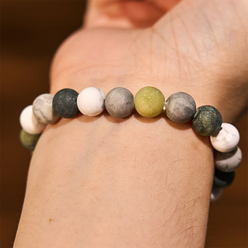 Pulsera de bendición con piedras de Buda, turquesa blanca, jaspe Picasso y calcita verde 