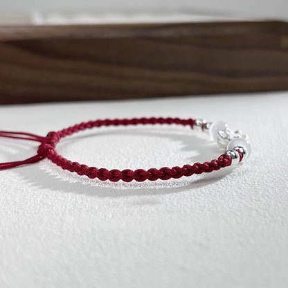 Buddha Stones 999 Sterling Silver Lotus Design Cat's Eye Bead Protection String Bracelet