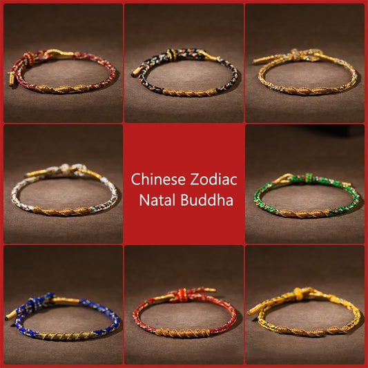 Buddha-Steine, handgefertigt, chinesisches Sternzeichen, Geburts-Buddha, Glücks- und Kraftarmband aus geflochtenem Seil